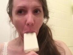 Hairy MILF gets messy with a creamy white coconut popsicle Thumb