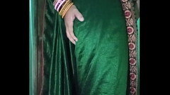 Indian gay Crossdresser Gaurisissy in Green Saree pressing her big Boobs and fingering in her ass Thumb