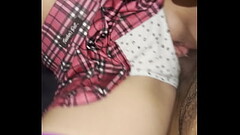 Petite white girl Rachel Gourley fucks see through dildo &amp_ bbc in a skirt Thumb