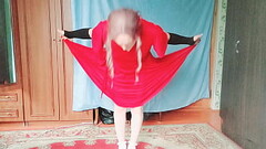 18 Uncensored Crossdresser Mommy'_s Dress Dancing Nude Striptease Hot Booty Blonde Redhead Homem Thumb