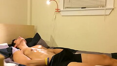 Hot Guy Jerks in Bed and Cums Thumb