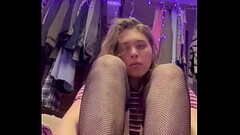 Trans girl shows you her fishnet feet before crushing you Thumb