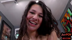 POV amateur smallboobs teen talks dirty and rides BFs dick Thumb