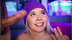 Chubby Valentina with an angelic face sucks the cock incessantly until he ejaculates on her face to  Thumb