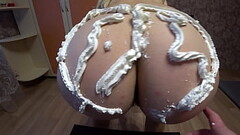 Lesbians POV and gorgeous Butt in sweet cream instead of a festive dessert in the New Year. Homemade Thumb