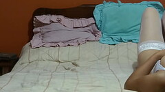 Hidden camera-Mutual masturbation of Latin with stepson, she moans asking him to fuck her, he shoves Thumb