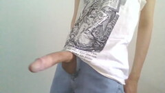 Slim man masturbating in blue jeans Thumb