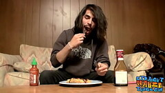 Straightie with long hair Devin Reynolds jerks off and cums Thumb