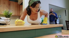 Busty MILF maid waxing her dirty landlords big dick Thumb