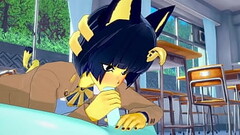 Anima Crossing Yaoi Furry Hentai 3D - Ankha (Boy) with MoonCat  blowjob and anal with creampie - Ani Thumb