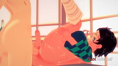 Kimetsu no Yaiba Yaoi Hentai 3D - Tanjiro is Fucked by Inosuke on the table Thumb
