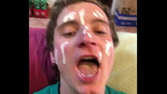 Fetisch w&uuml_rstel saugen und Sperma auf dem Gesicht Thumb